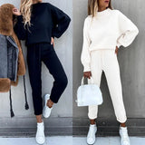 Set Turtleneck Casual Solid Color Urban Leisure Trousers Pocket Two-piece