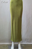 Vintage 90s Straight Long Skirt Women Y2K Sexy Solid Slim Elastic Waist Pencil Maxi Skirt 2000s Aesthetic