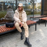 Thickened Fleece Hooded Sweatshirt and Pants Two Pieces Set Women Autumn Winter Warn Hoodies Casual Solid Sweatpants