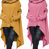 Women Asymmetric Hoodie Solid Color Long Sleeve Hem Fishtail Hoodie Sweatshirt Pullover women's