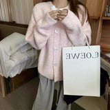 Autumn And Winter Wear Lazy Loose Knitted Coat Sweet Soft Waxy Warm Wind V Neck Cardigan Girl-Outfit