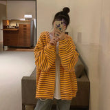 QWEEK Striped Sweatshirt Women Long Sleeve Zip Up Hoodie Korean 2021 Fashion Yellow Top Casual Oversized Streetwear