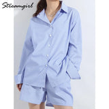Leg Shorts Sets Summer 2022 Women Suit With Shorts And Button Shirt Two Piece Sets Womens Outifits Summer Women's