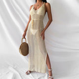 Hollow Fishnet Mesh Maxi Dresses Women 2022 Party See Through Bodycon Backless Long Dresses Summer Beach Holiday