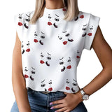 Summer Women Sleeveless Mandarin Collar Printed Pullover T-Shirt 2021 Sexy Club Street Casaul Homewear T-Shirt