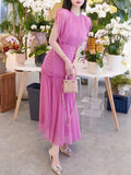 TWOTWINSTYLE Ruched Tank Dress For Women Round Neck Sleeveless High Waist Solid Minimalist Midi Dresses Female Summer