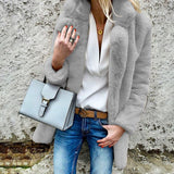 new style solid color long-sleeved lapel women's fluffy
