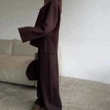 Women's Clothing 2025 Spring New Solid Color Round Neck Fashion Casual Broad Leg Trouser Sweater Set
