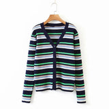 autumn winter sweaters multicolor stripe v neck knitted cardigan for women autumn soft single-breasted women's