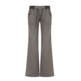 Cold Neutral Pocket Spliced Jeans Babes Low-Rise Strap Straight Trousers New