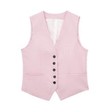 Fall 2024 New Women's Casual Linen Blend Vest Vest Shorts Set W085 8291-Outfit