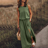 Summer New Women's Rounded Sleeveless Dress Open Multi-Colored Long