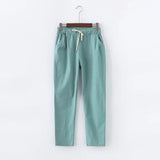 Spring Summer Casual Cotton Linen Pants Women Elastic Waist Solid Pockets Retro Loose Women's Harem Pants Trousers