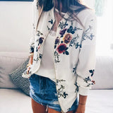 Casual Floral Printed Bomber Jacket Autumn Elegant Zipper Coat Office Wear Slim Office Jackets Vintage Outwear