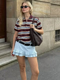 Striped Short-Sleeved T-Shirt + Low-Rise 100-Fold Skirt 2025 Spring New