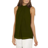 Chiffon Sleeveless Blouse 2021 Summer Fashion Causal Shirt Elegant Hollow Office Style Tops O-Neck Solid Ladies