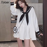 Sleeve Dresses Women Sailor Collar Pleated JK 3XL Sweet Japanese Style Slim Mini Daily Casual Ins Fashion Street New