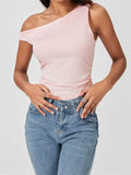 Sexy Women Tank Crop Tops Slim Fit Off Shoulder Sleeveless Solid Color Summer Party Ruched Mini Vest Streetwear 2024-Outfit