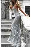 Lace Dress Women Deep V Neck Sexy Backless Split Luxury Sequined Dresses Floor Length Elegant Party Maxi Dress