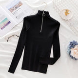 Solid Zipper Pullover Sweater Knitted Autumn and Winter 2021 Long Sleeve Pull Femme Slim Jumper Women Sweaters Tops