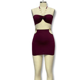 2025 New Women's Metal Ring Hanging Neck Sexy Short Skirt Two