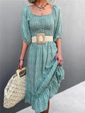 Vintage Off-the-shoulder Floral Print Ruffles Midi Loose Holiday