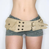 Cowboy Style Retro Metal Buckle Small Pocket Leather Waist Bag 2024 Summer New Style Cornskin Belt Tide-Outfit