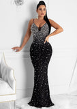 Black Formal Strap Sleeveless Beading Mermaid Backless Evening