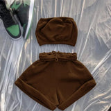 Solid Sportswear Two Piece Sets Women 2021 Crop Top And Drawstring Shorts Matching Set Summer Athleisure