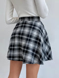 Black England Style High Waist Solid Button Mini A-Line