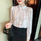 elegant office ladies printing shirts women chiffon blouses 2022 Spring Summer Long sleeve tops female Mujer