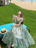 Floral Evening Midi Maxi Dresses for Women Elegant Casual Party Prom Green Holiday Princess Fairy Long Dress Summer