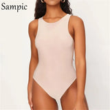 Summer 2020 Streetwear Club Party Women O Neck Bodysuit Sexy Off Shoulder Sleeveless Casual Khaki White Body