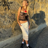 Y2k 2000s Tank Tops Womans See Through Lace Mesh Black Backless Sleeveless Cropped Shirts Coquette Aesthetic