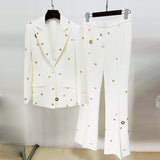 Star Fashion New Heavy Industry Metal Hole A Buckle Blazer Trouser Suit