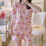 Fashion Silk Pajamas Sets for Women 100% Cotton PJS Satin Soft Sleepwear Atoff Home Kawaii Lounge