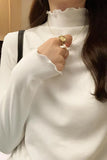 Velvet Bottomed Blouse With A New Autumn And Winter Black Semi-High Collar And A Polished Woolen Blouse In The Middle Of The Ear.-Outfit