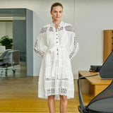 French Retro Court Dress 2025 Summer New Collar Embroidery Hollow Design Long-Sleeved Temperament