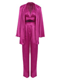 Fashion Women Satin Trousers Solid Pleated High Waist Trousers Female Spring 2022 Wide Leg Pants Ladies Party