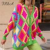 2021 Autumn Winter Green Cardigan Oversized Women Long Sleeve Button Casual Loose Knitted Sweater