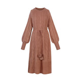 Twist Autumn Winter bandage Dress Knitted Women Sweaters Pullover Long Sleeve Round Neck Pullovers Knit Sweater Dress