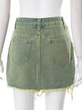 Women's Denim Skirt Do Old Solid Color Burrs Tassel Slim High Waist Short A-line Mini Skirt 2024 Summer New Fashion 29L2618-Outfit