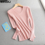 2022 basic v-neck solid autumn winter Sweater Pullover Women Female Knitted sweater slim long sleeve badycon sweater
