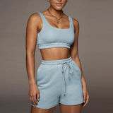 Solid Sportswear Two Piece Sets Women 2021 Crop Top And Drawstring Shorts Matching Set Summer Athleisure