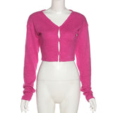 Fashion Casual Solid Color Knitted Cardigan Bright Color Single-Breasted Short Design Top For Women