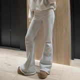 Women Low Rise Spliced Solid Fleece Slim Versatile Trousers American Casual Flare Pants Hottie Fashion Winter Streetwear-Outfit