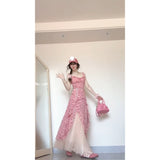 Floral Sling Dress Female Design Sense Niche Lotus Side Temperament Waist Dress Two