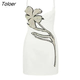 Floral Women Dress Bandage Bodycon Elegant Rhinestoned Patchwork Sleeveless Party Evening Club Mini Dresses Summer