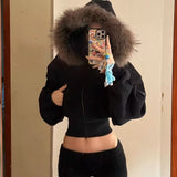 New Wool Collar Hoodie Jacket Zipper Spring And Autumn Short Design Top Short