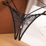 Transparent Embroidery Floral Pearl Tassel Women Lingerie G-String Panties Fashion Hollow Out Female Underwear Thong Briefs 618-1-Outfit